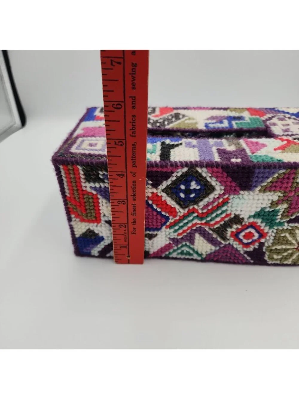 Vintage Handmade Plastic Canvas Tissue Box Cover Topper Rectangle
